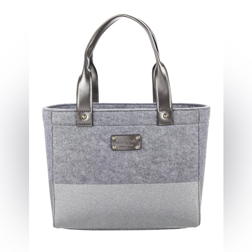 Kate Spade Frosted Felt Grey and Silver Quinn Tote Bag